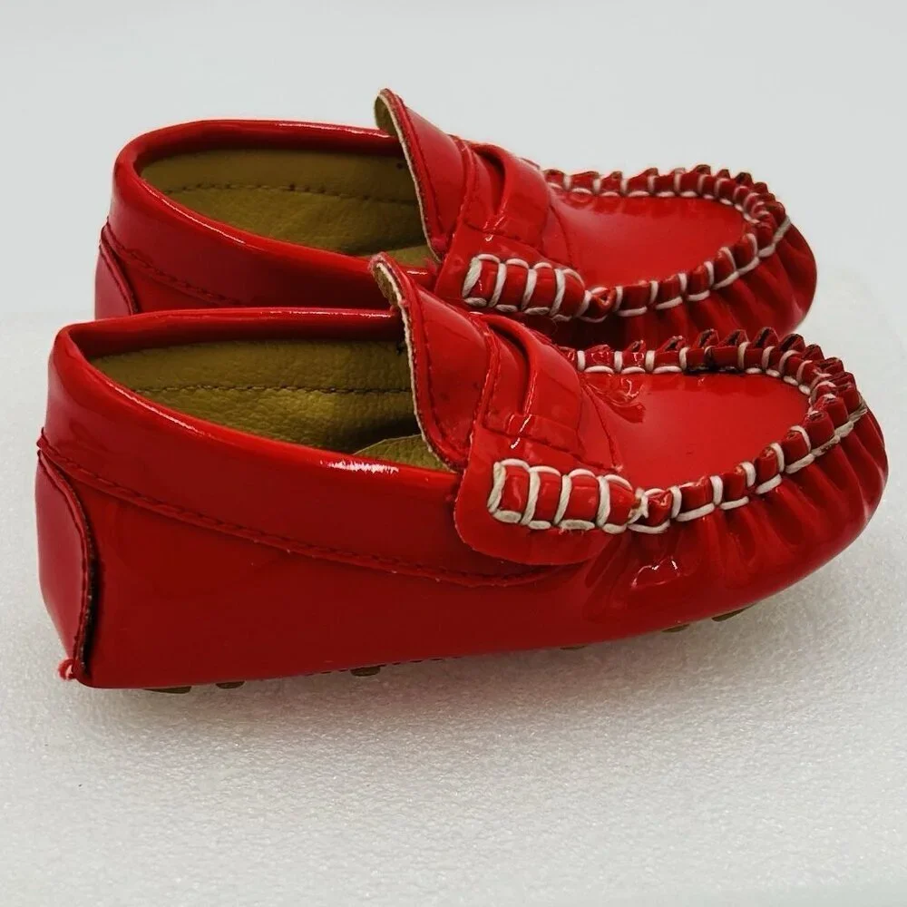 Trumpette Baby Shoes Loafers Red Patent Driver Easter Sz 6-12 Months Unisex
